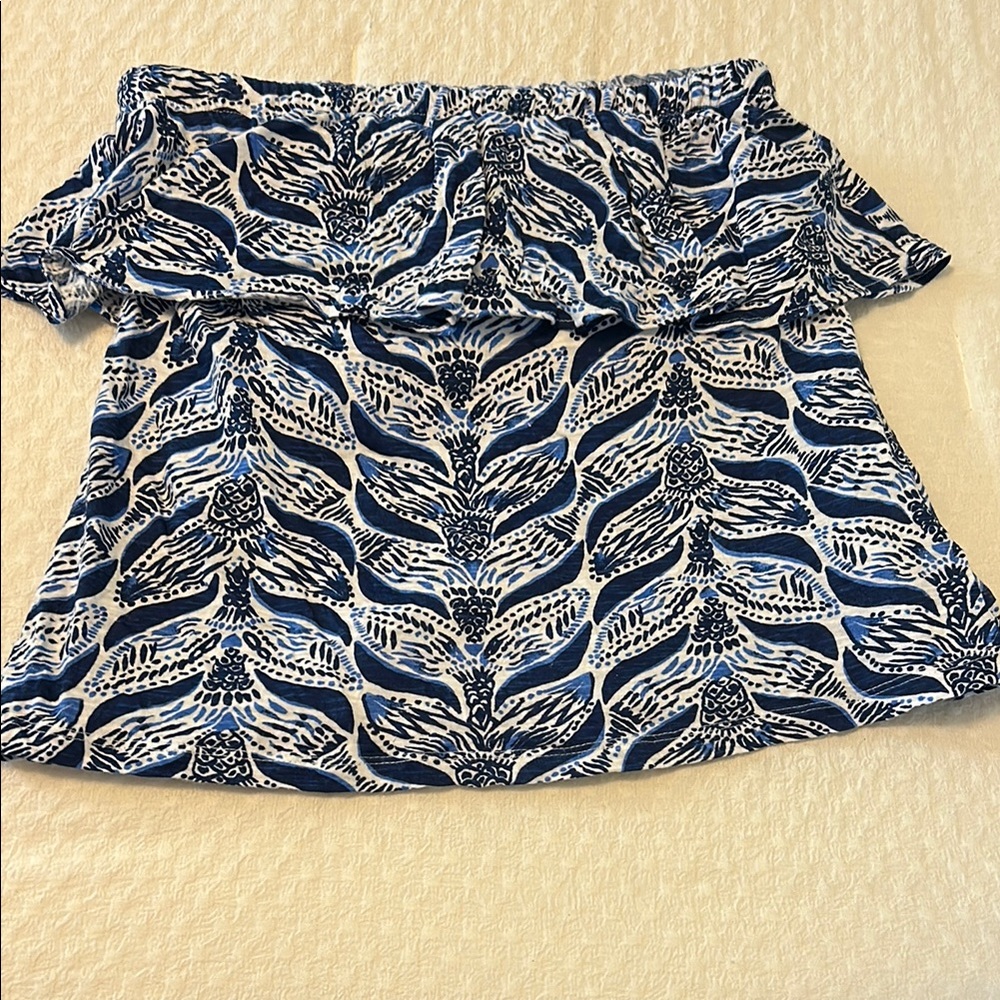 Blue and White Off-Shoulder Top